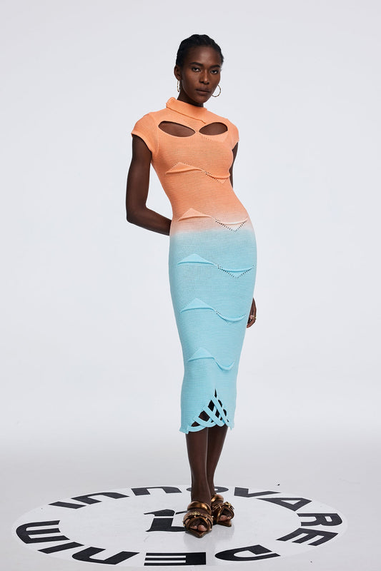 Ellalabel Anavia Cutout Asymmetric Ombre Maxi Dress - Crafted from High-quality Fabrication- Ideal for Wedding Guest and Formal Galas.