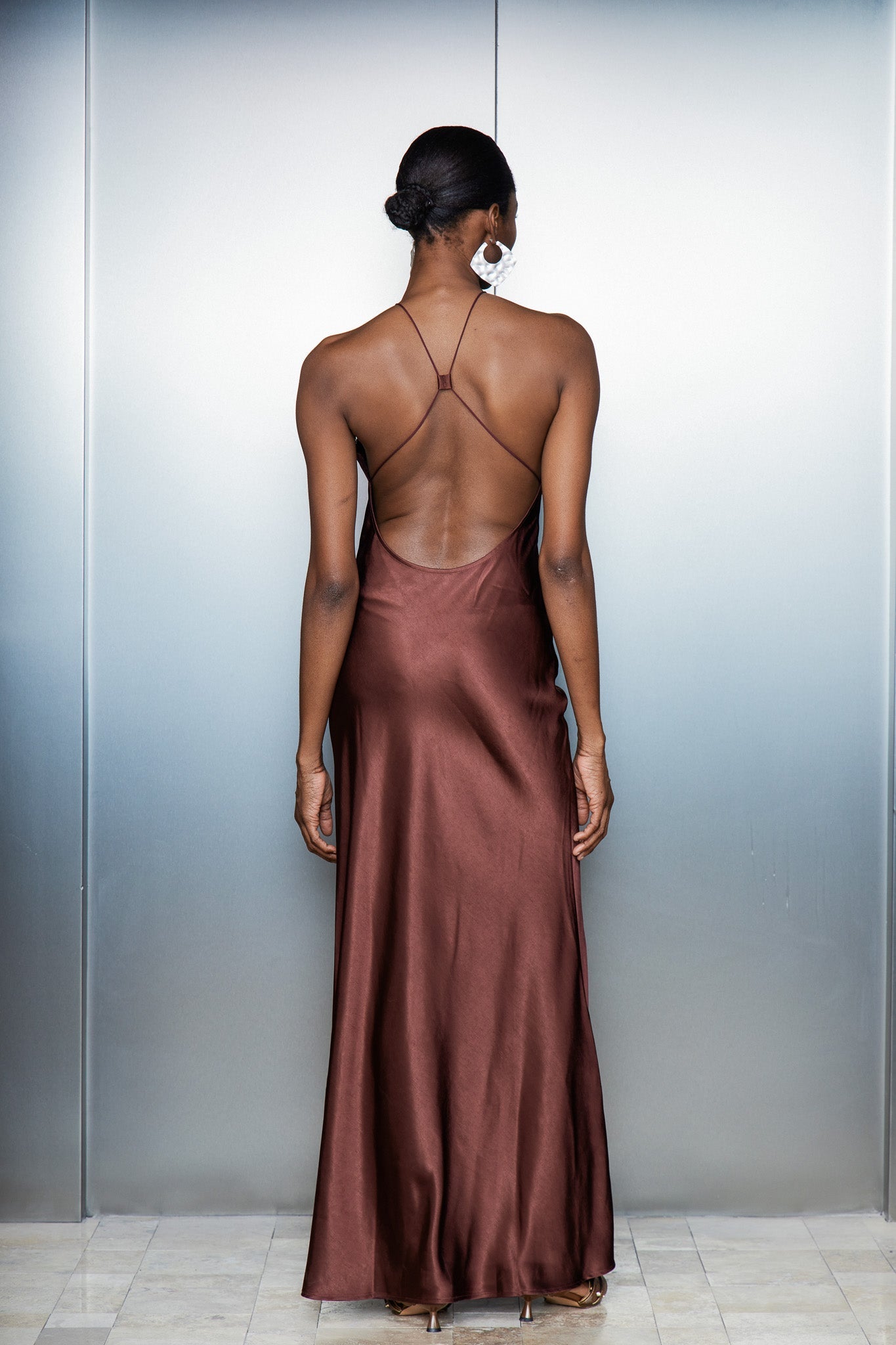 Anevay Lace Halter Neck Satin Maxi Dress - Stylish beautiful dress for special occasions | Buy Online