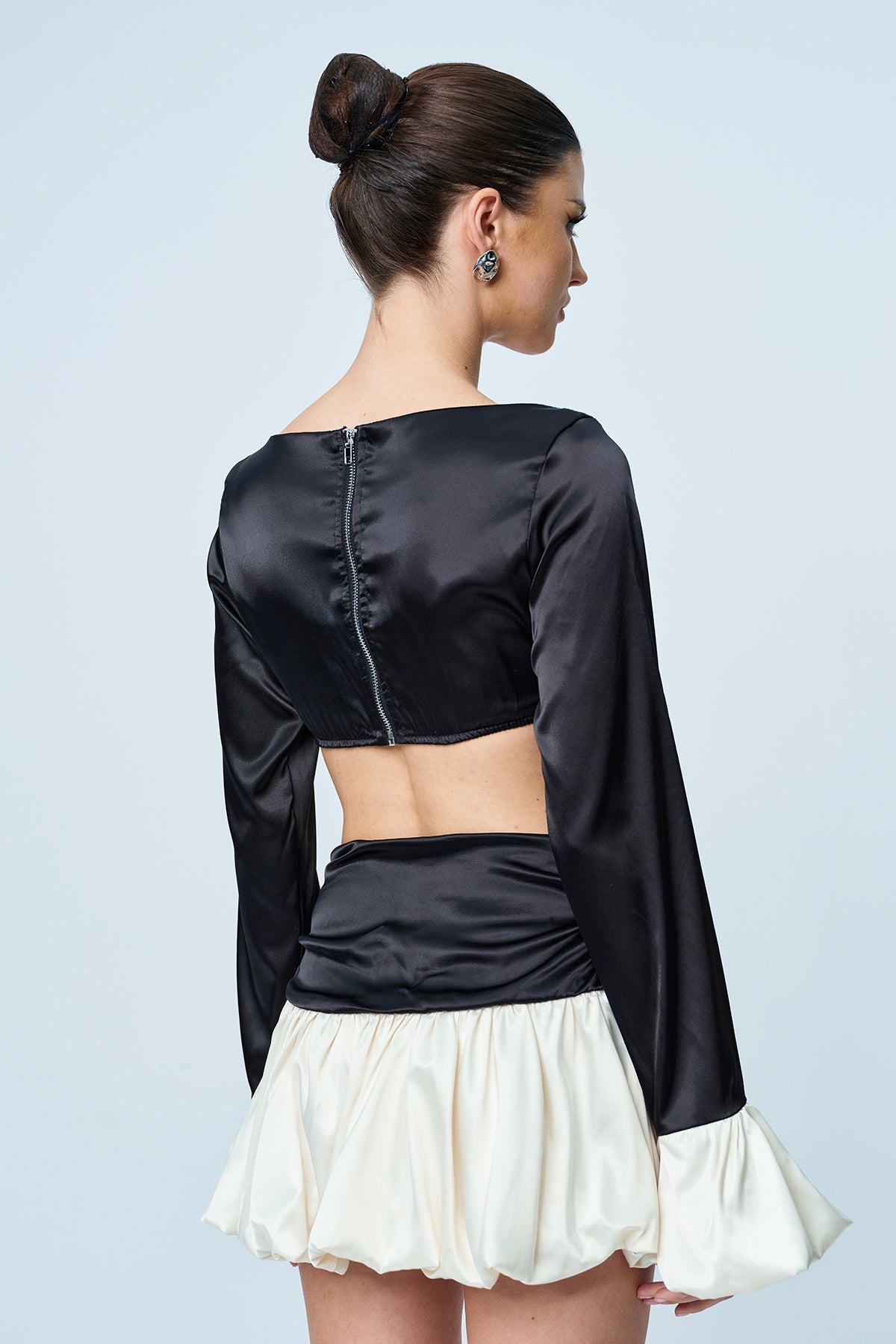 Angus Crop Ruch Contrast Skirt Set - Stylish beautiful dress for special occasions | Buy Online