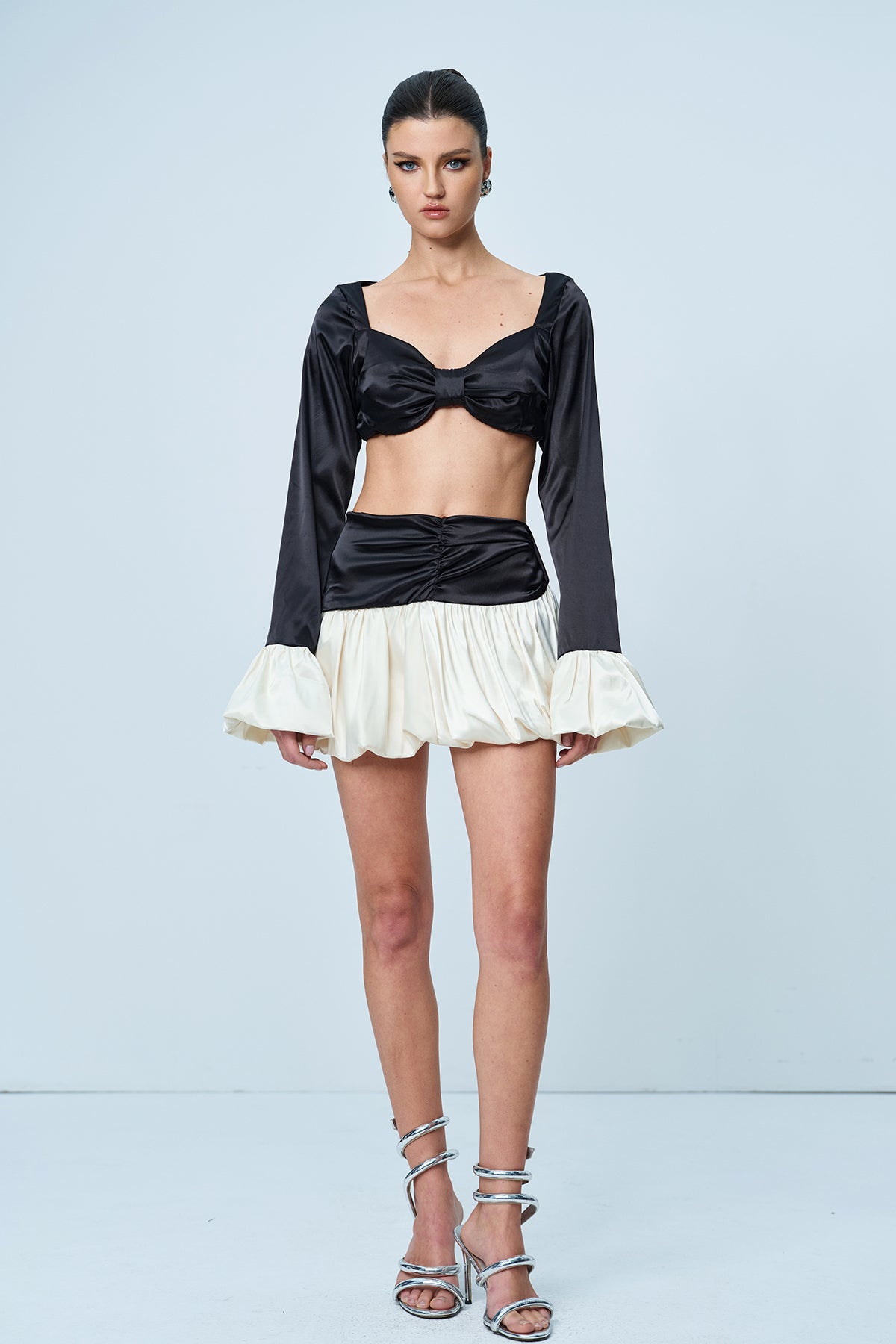 Angus Crop Ruch Contrast Skirt Set - Stylish beautiful dress for special occasions | Buy Online