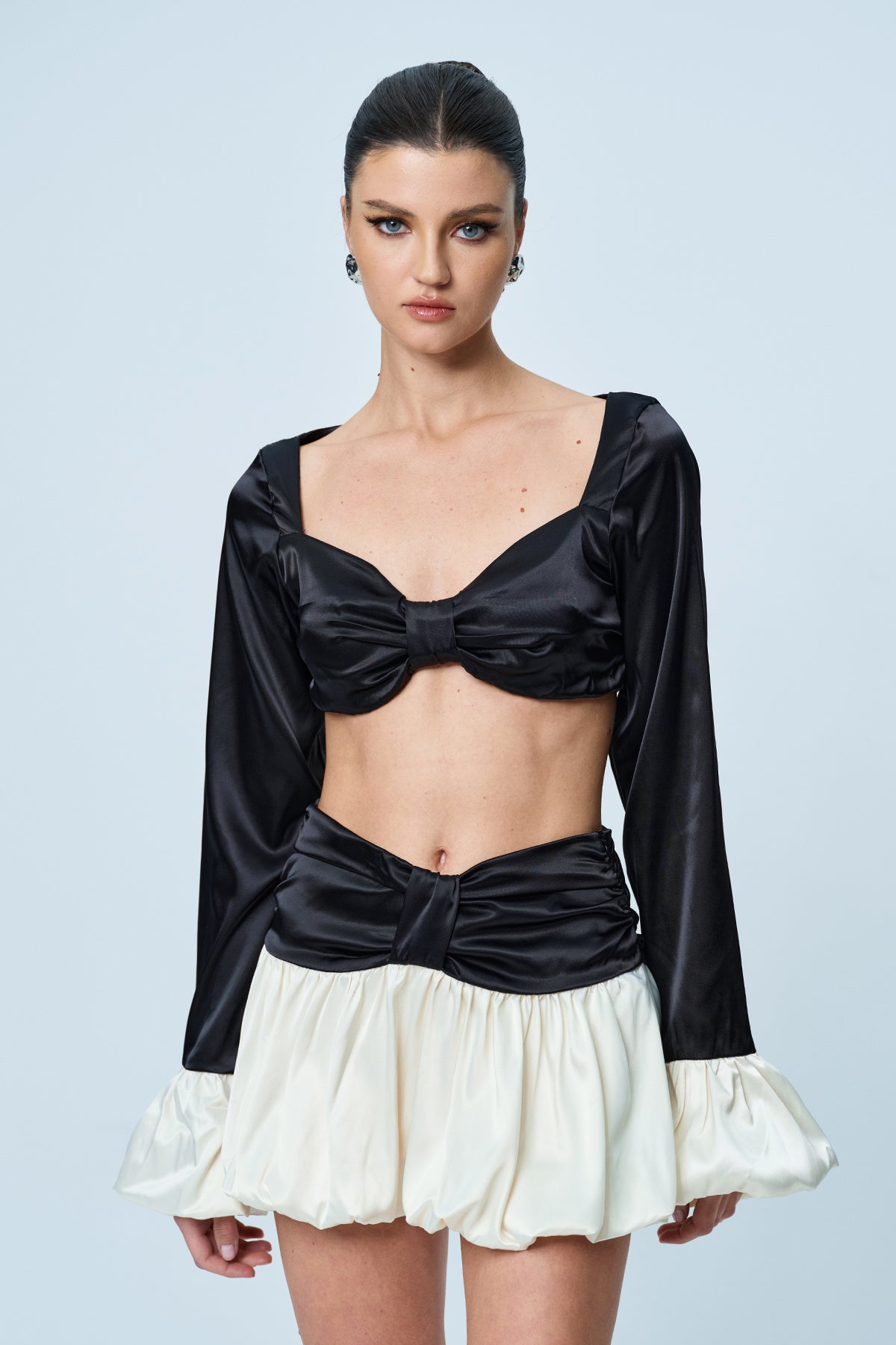 Angus Crop Ruch Contrast Skirt Set