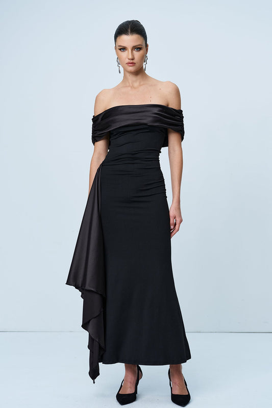 Ellalabel Anil Ruch Strapless Lace Up Maxi Dress - Crafted from Intricate Lace Fabrication- Ideal for Wedding Guest and Formal Galas.