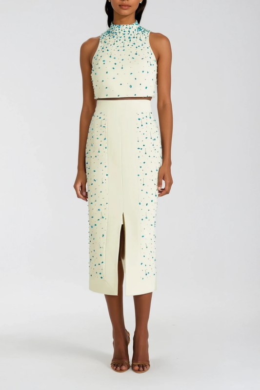 Ellalabel AnnDrue Rhinestone Sleeveless Skirt Set - Crafted from High-quality Fabrication - Designed for Elegant Occasions.