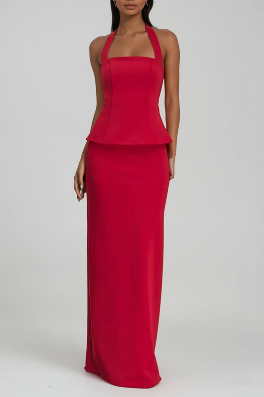 Ellalabel Annamarie Halter Neck Bodycon Skirt Set - Crafted from High-quality Fabrication - Designed for Elegant Occasions.