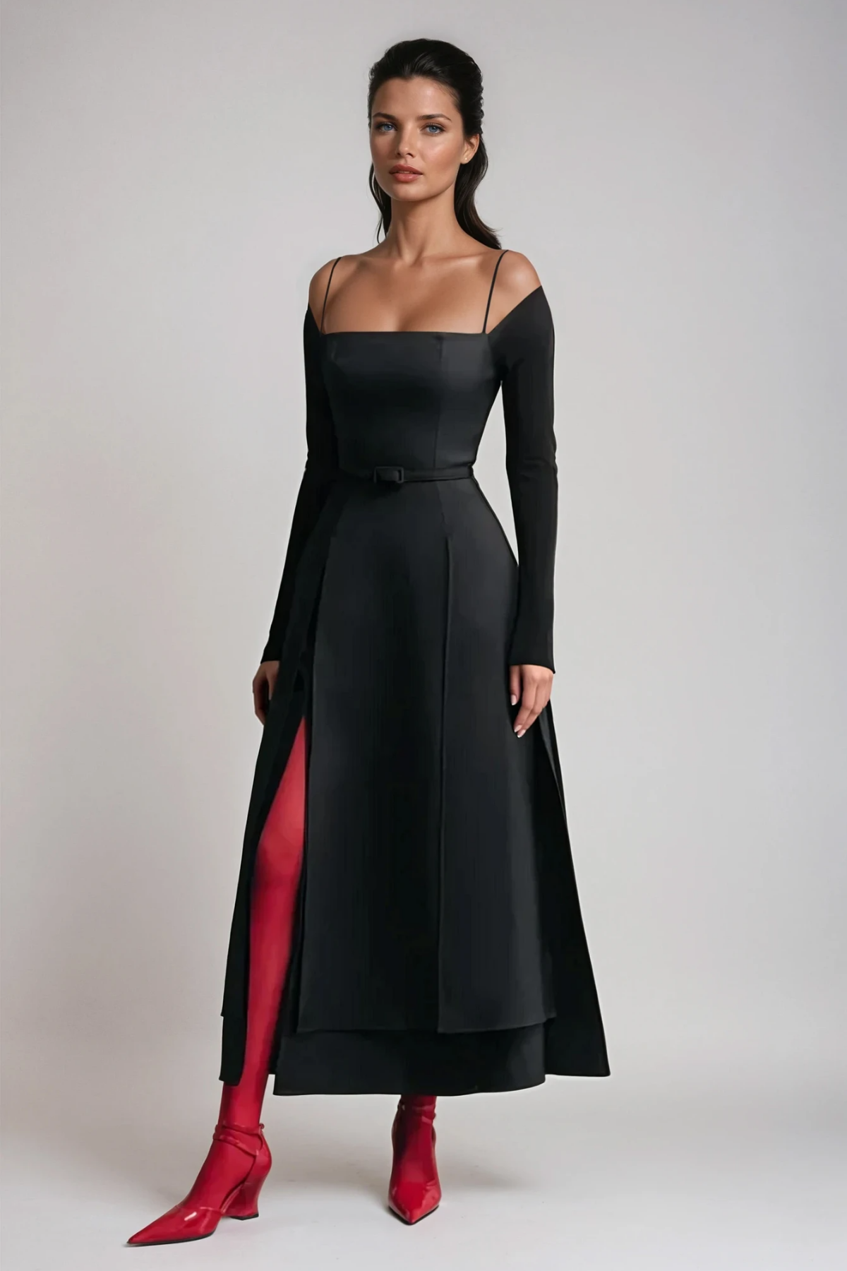 Shop  black dress - Perfect for special occasions | Annelien Lace Up Split Maxi Dress In Black