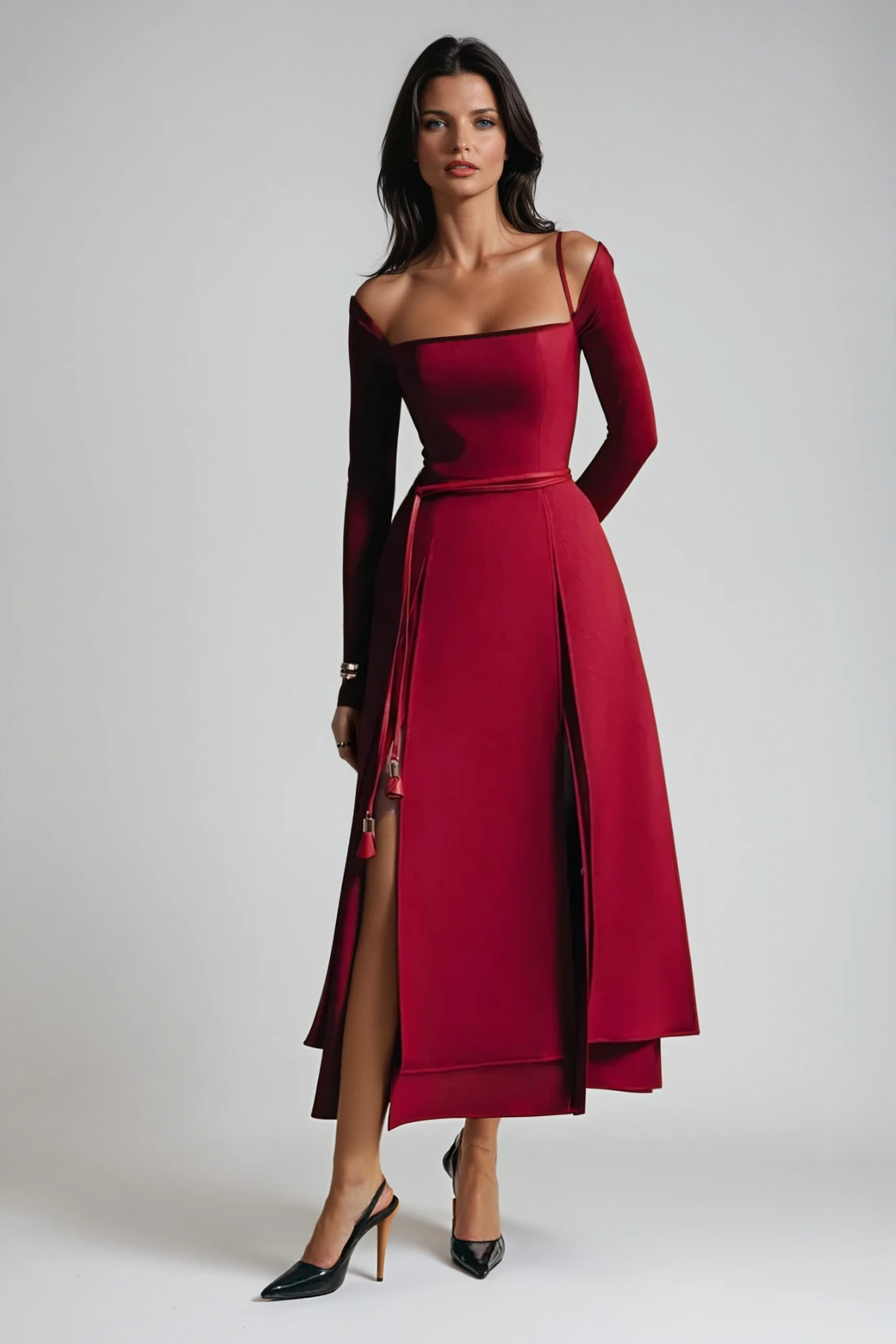 Shop  red dress - Perfect for special occasions | Annelien Lace Up Split Maxi Dress In Red