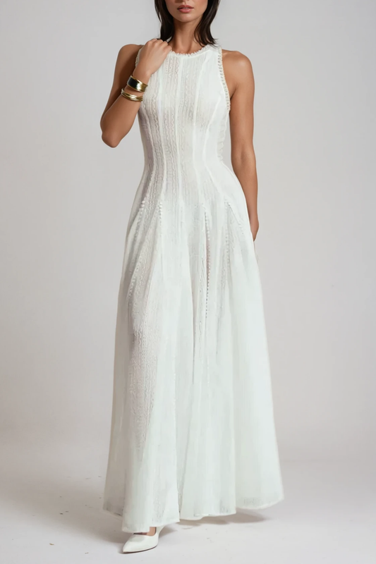 Ellalabel Annelise Sleeveless Cutout Ruffle Maxi Dress In White - Crafted from High-quality Fabrication- Ideal for Wedding Guest and Formal Galas.