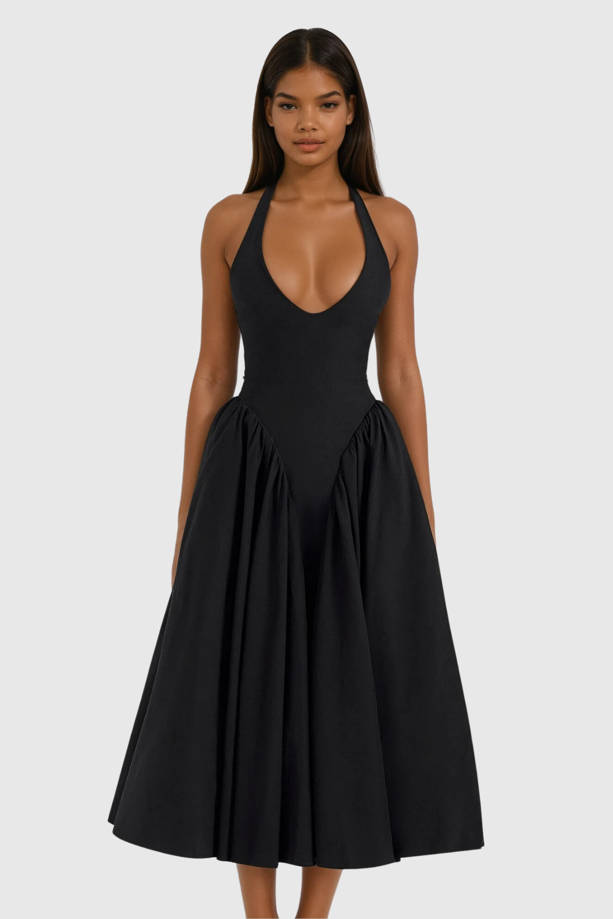 Shop  black dress - Perfect for special occasions | Annlea Halter Neck Bodycon Ruffle Maxi Dress In Black
