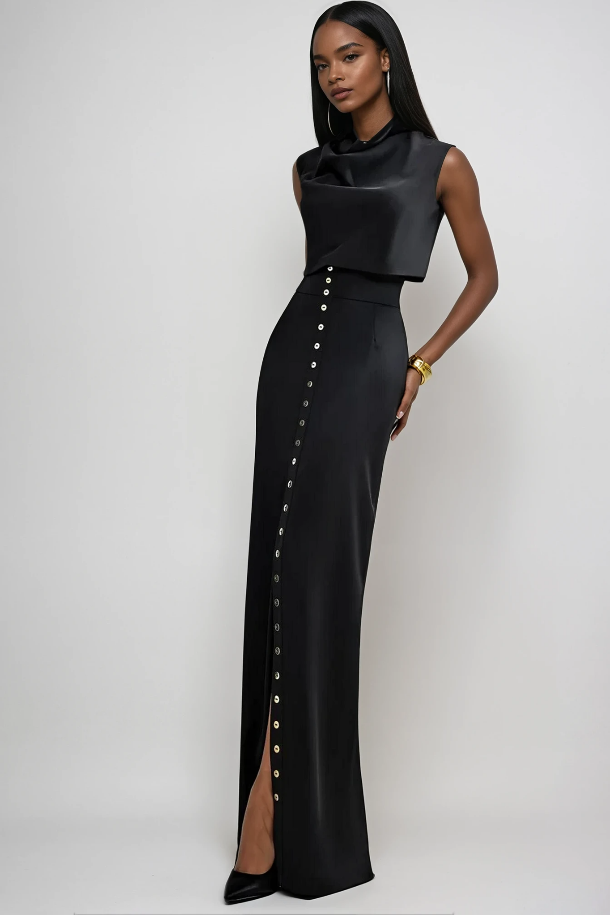 Shop  black dress - Perfect for special occasions | Anselm Button Sleeveless Skirt Set In Black