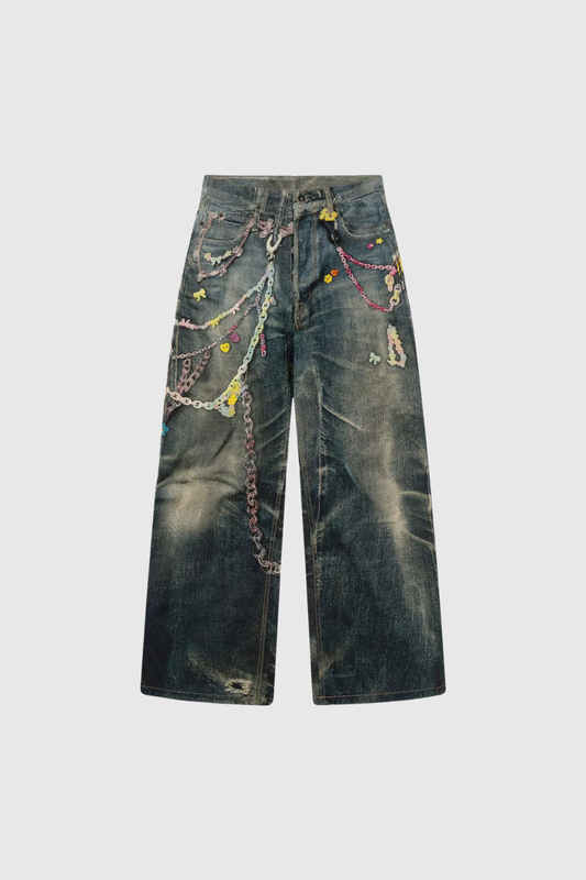 Ellalabel Ansley Chain Print Wide Jeans - Crafted from High-quality Fabrication - Designed for Elegant Occasions.