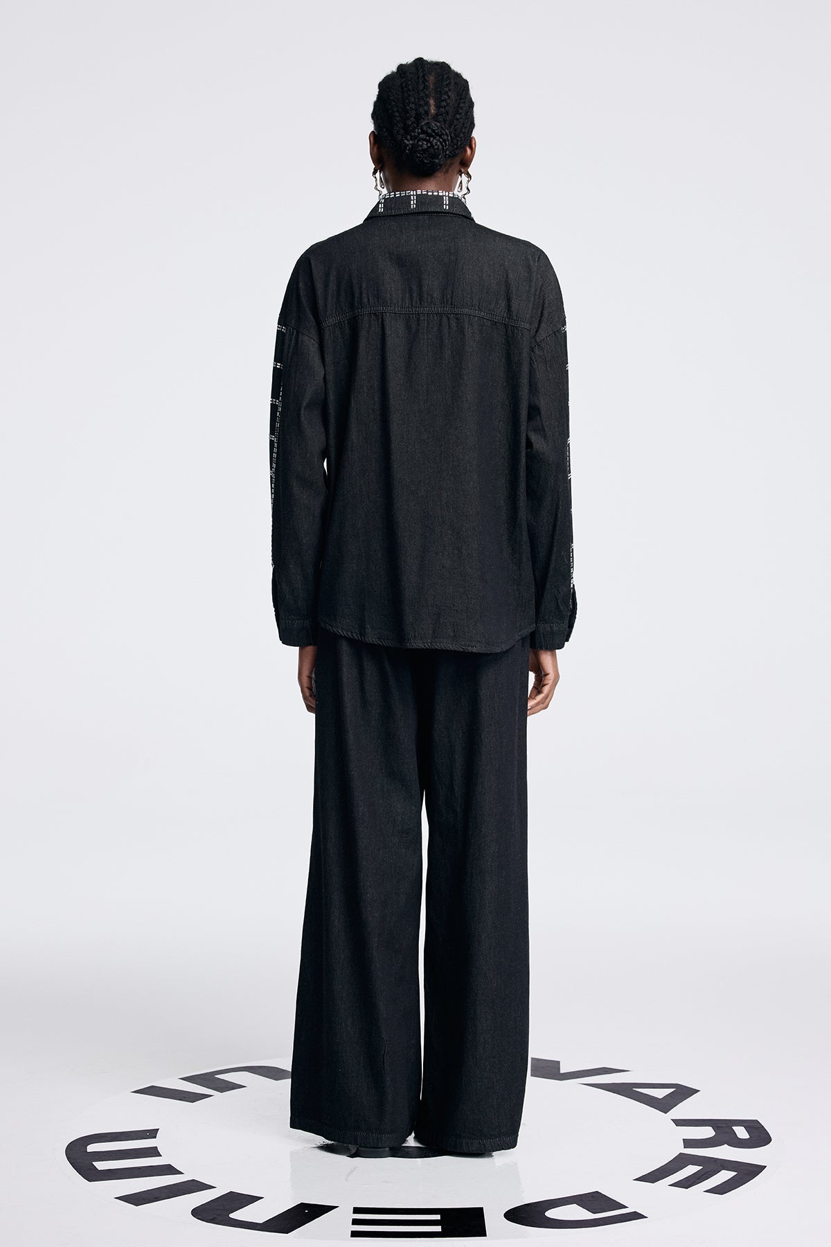 Shop  black dress - Perfect for special occasions | Aodh Rhinestone Grid Denim Shirt Pants Set In Black