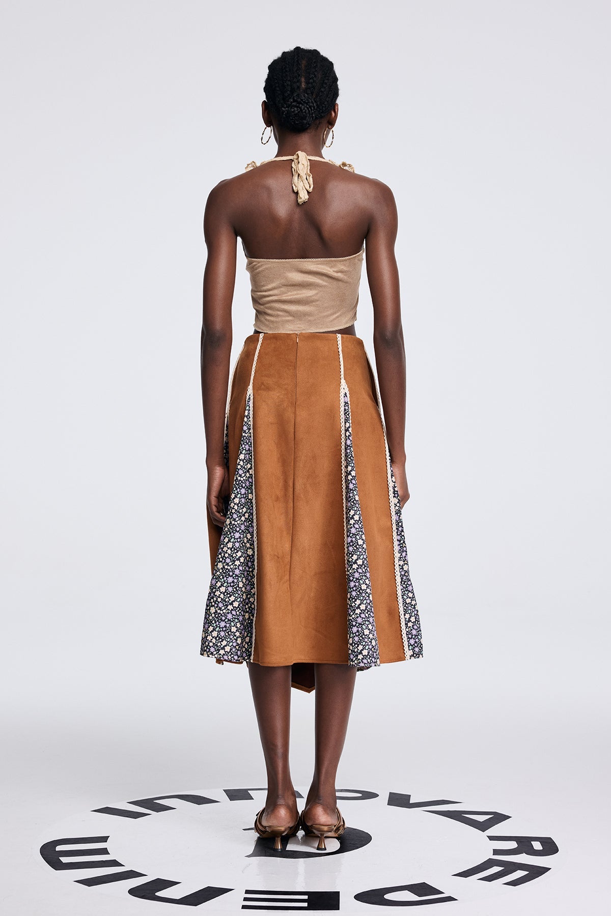 Aoko Suede Floral Split Skirt