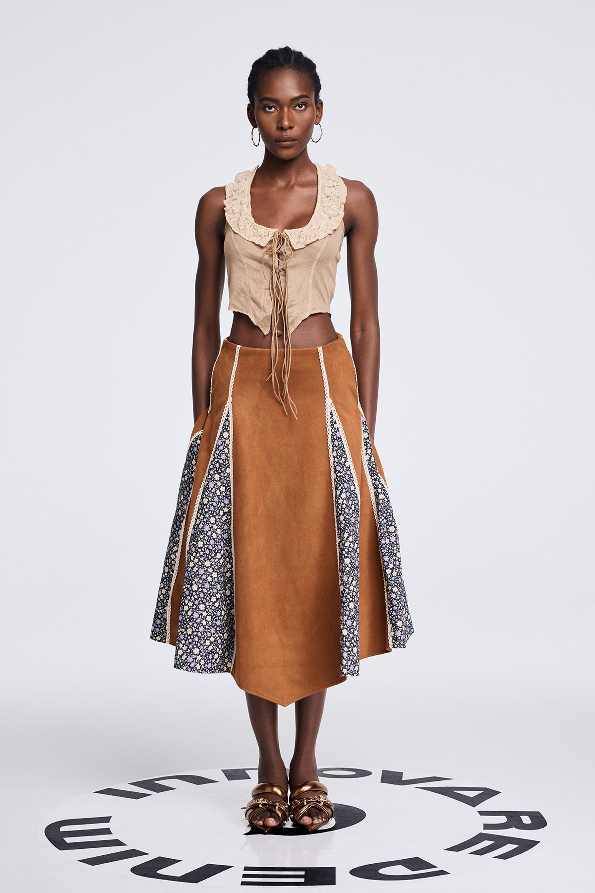 Aoko Suede Floral Split Skirt