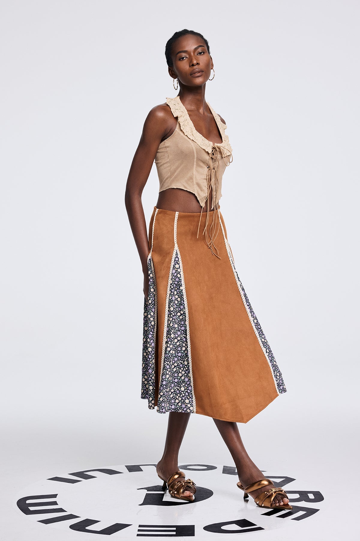Aoko Suede Floral Split Skirt