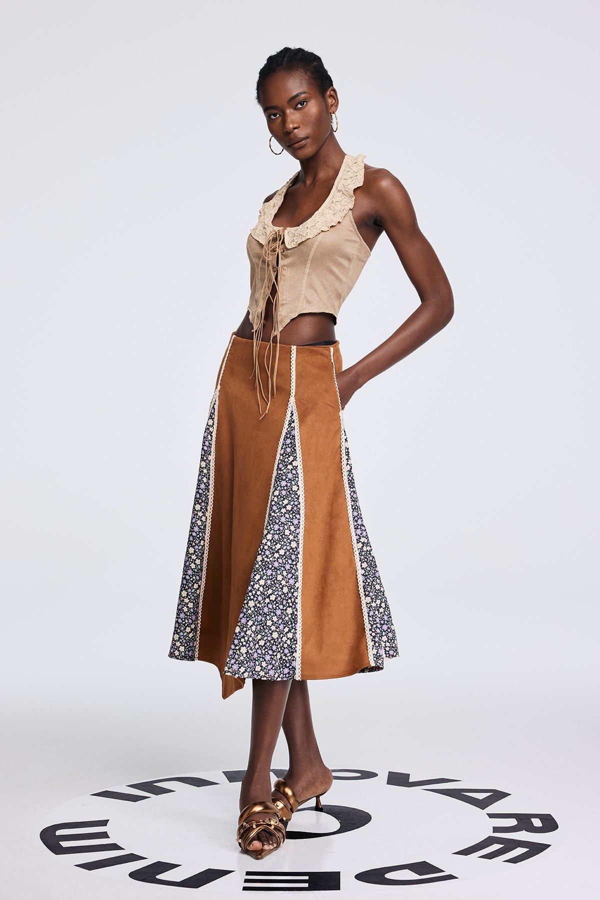 Aoko Suede Floral Split Skirt