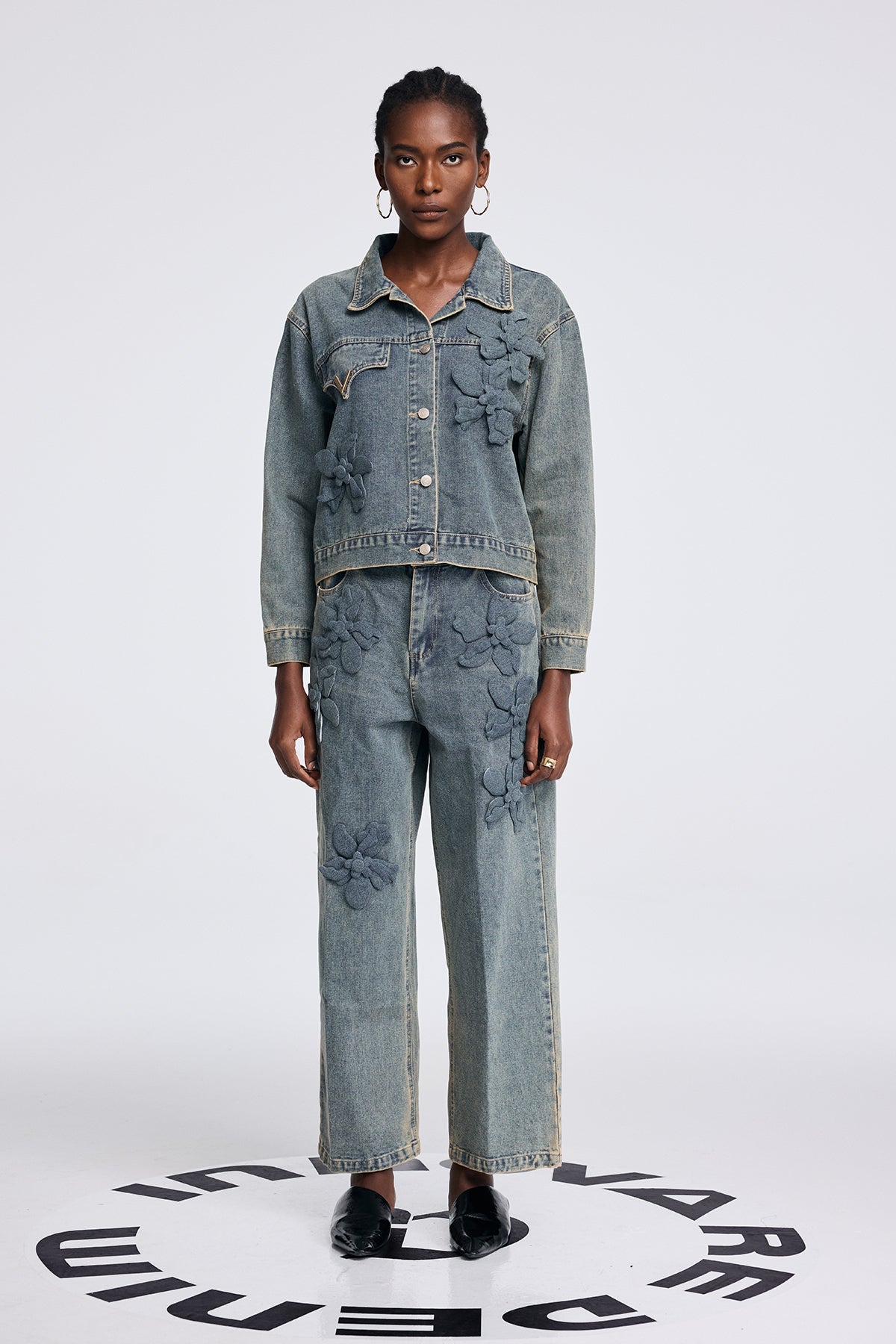 Aparawa Flower Denim Pants Set - Stylish beautiful dress for special occasions | Buy Online