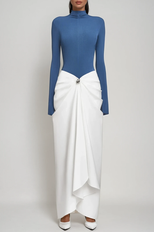 Ellalabel Apria Bodycon Deconstruct Ruch Maxi Dress In Blue - Crafted from High-quality Fabrication- Ideal for Wedding Guest and Formal Galas.