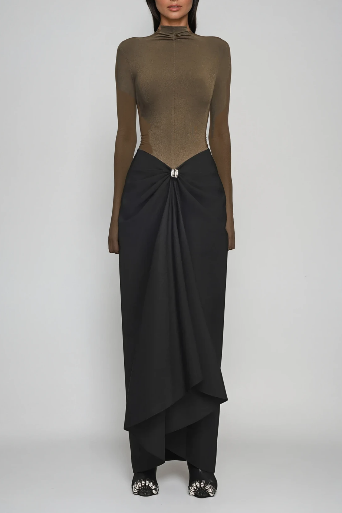 Shop  brown dress - Perfect for special occasions | Apria Bodycon Deconstruct Ruch Maxi Dress In Brown