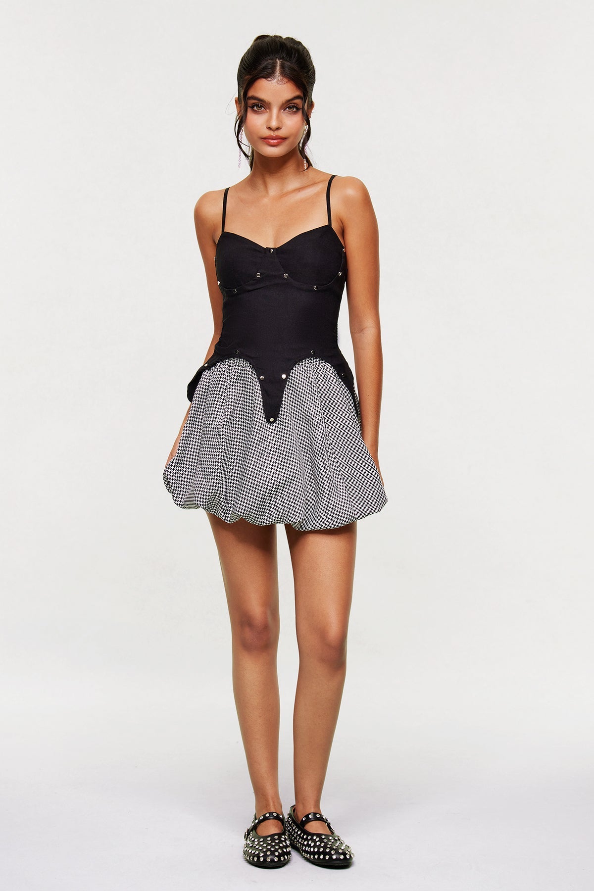 Arabeth Studded Spaghetti Houndstooth Skirt Set - Stylish beautiful dress for special occasions | Buy Online