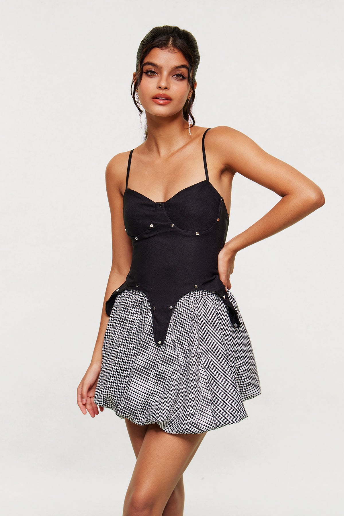 Arabeth Studded Spaghetti Houndstooth Skirt Set - Stylish beautiful dress for special occasions | Buy Online