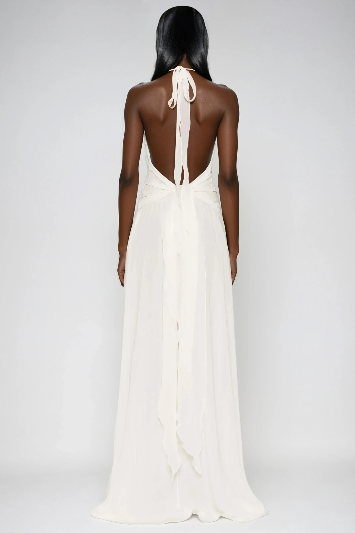 Stylish white dress | Aradhya Flower Ruffle Halter Neck Mesh Maxi Dress In White - Ideal for special occasions