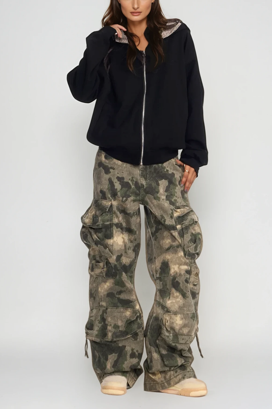 Ellalabel Aragorn Camouflage Print Cargo Jeans - Crafted from High-quality Fabrication - Designed for Elegant Occasions.