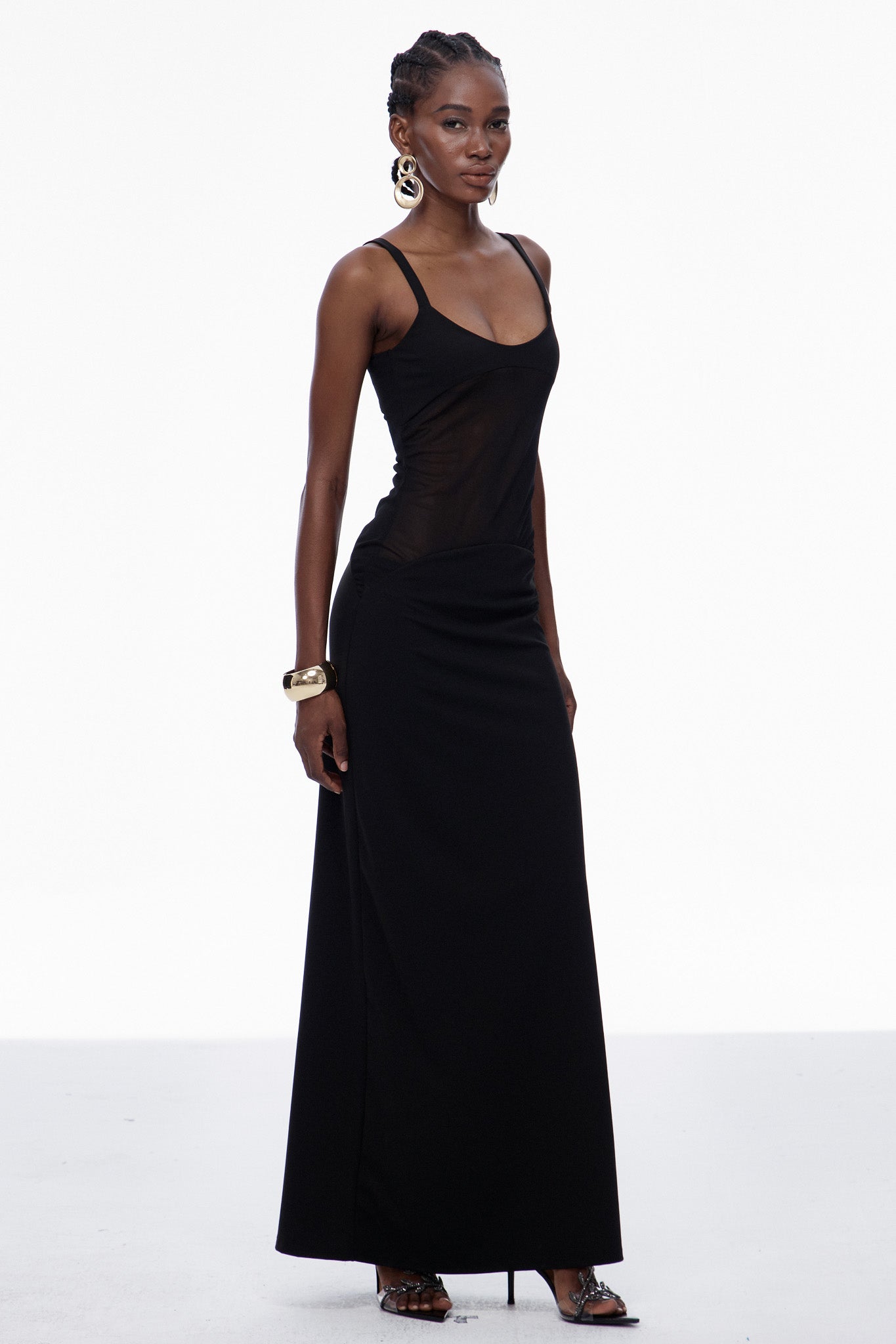 Shop  black dress - Perfect for special occasions | Aram Mesh Spaghetti Sleeveless Maxi Dress In Black