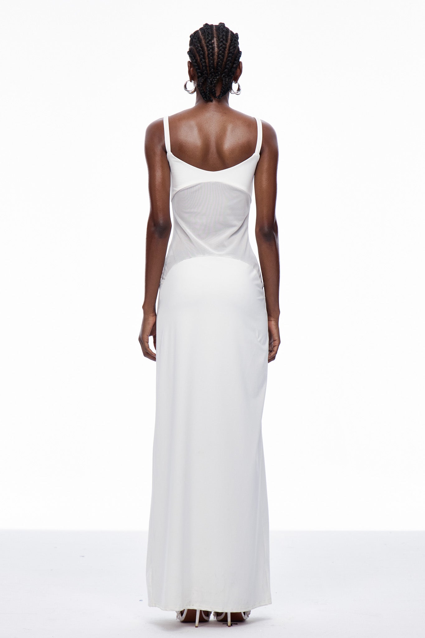 Shop  white dress - Perfect for special occasions | Aram Mesh Spaghetti Sleeveless Maxi Dress In White