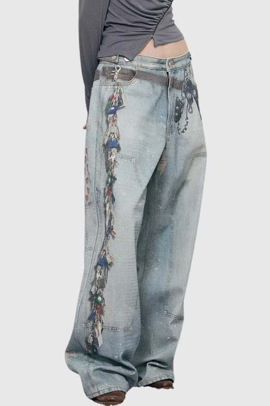 Ellalabel Ardara Illusion Print Wide Jeans - Crafted from High-quality Fabrication - Designed for Elegant Occasions.