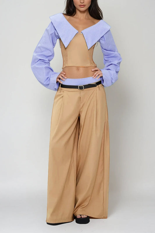 Ellalabel Ardice Off Shoulder Buckle Pants Set - Crafted from High-quality Fabrication - Designed for Elegant Occasions.