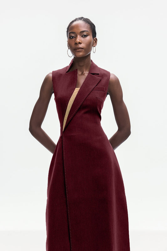 Ellalabel Ardon Asymmetric Split Sleeveless Maxi Dress In Red - Crafted from High-quality Fabrication- Ideal for Wedding Guest and Formal Galas.