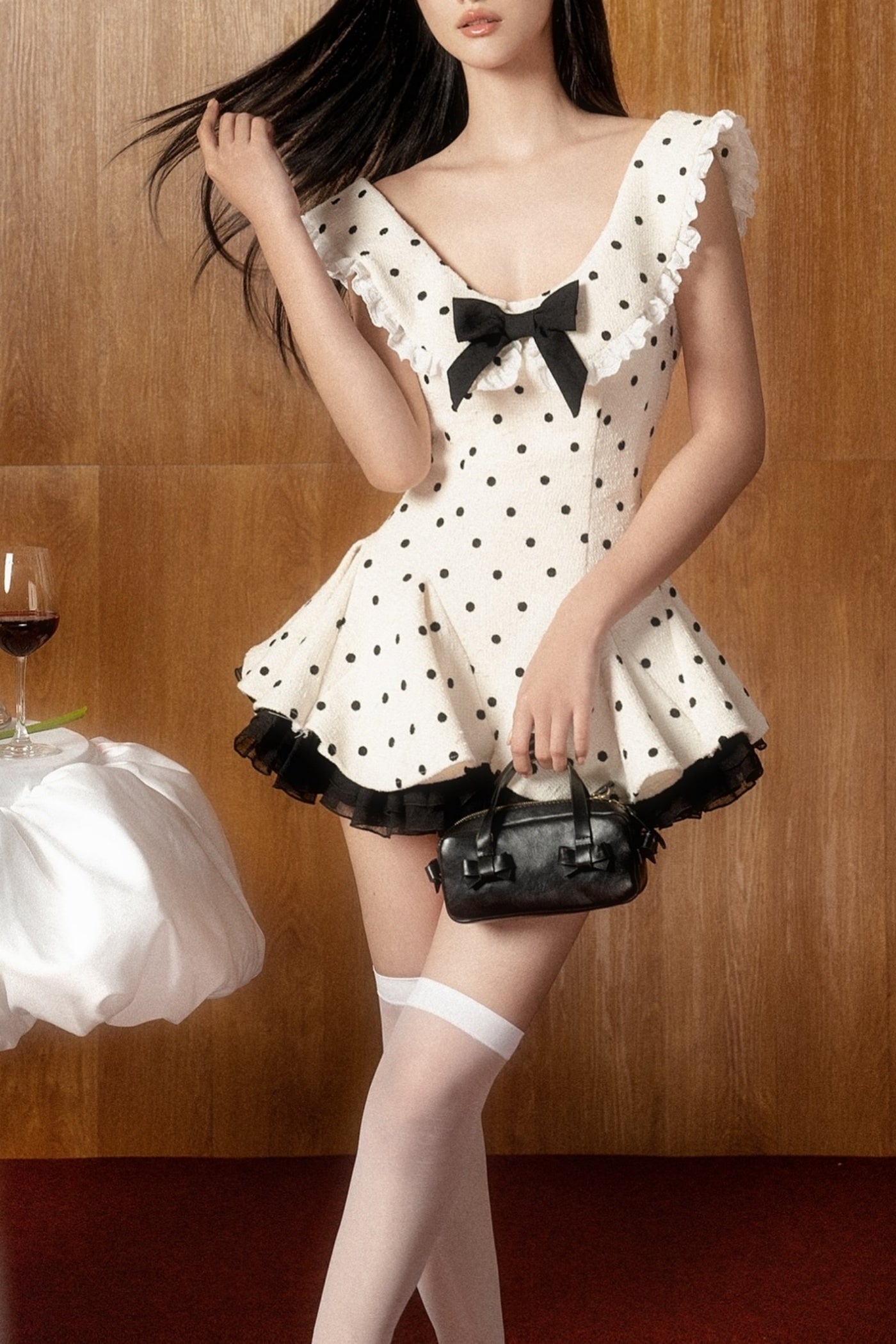 Arlo Dot Bow Lace Ruffle Mini Dress - Stylish beautiful dress for special occasions | Buy Online