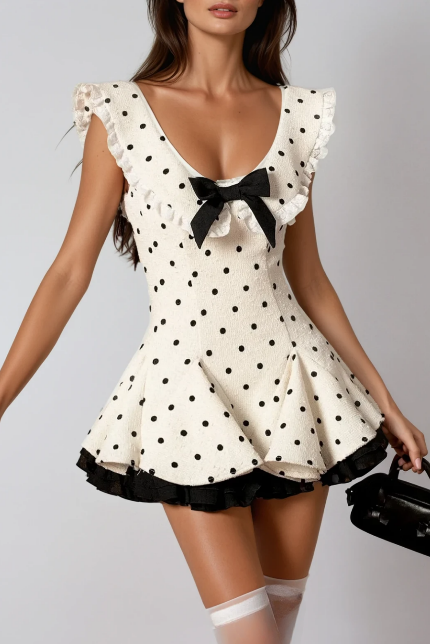 Stylish beautiful dress | Arlo Dot Bow Lace Ruffle Mini Dress - Ideal for special occasions