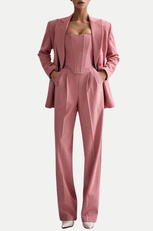 Ellalabel Armenb Lapel Strapless Three Piece Set - Pink - Crafted from High-quality Fabrication - Designed for Elegant Occasions.