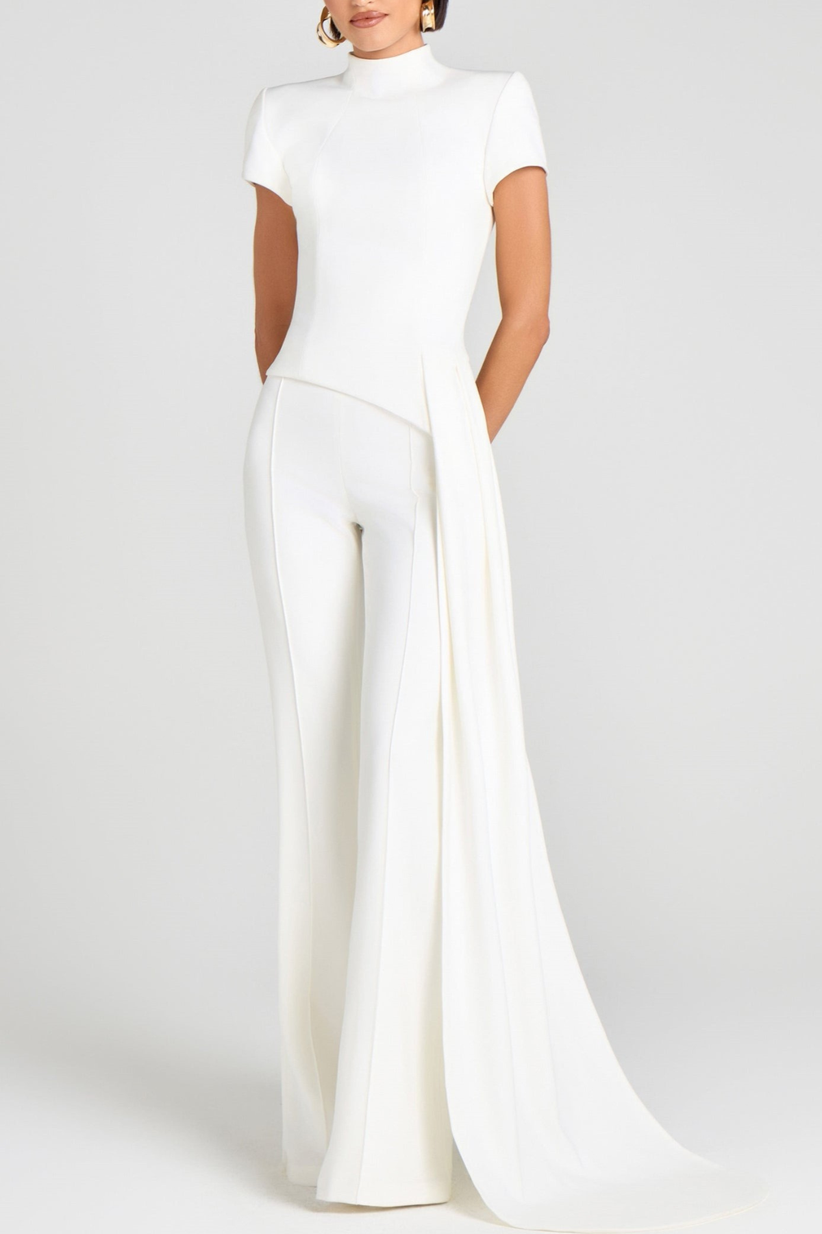 odelette Sculpted High Neck Pants Set - White