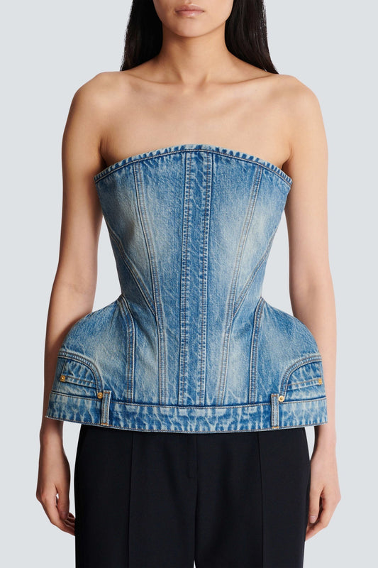 Ellalabel Joyce Structured Denim Bustier - Crafted from High-quality Fabrication - Designed for Elegant Occasions.