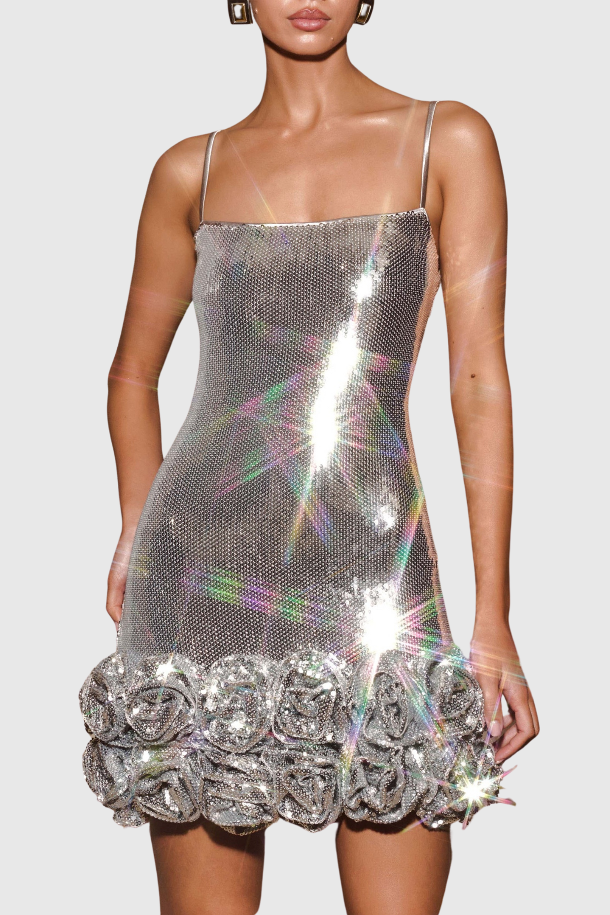 Ayam Sequin Flower Appliqué Mini Dress