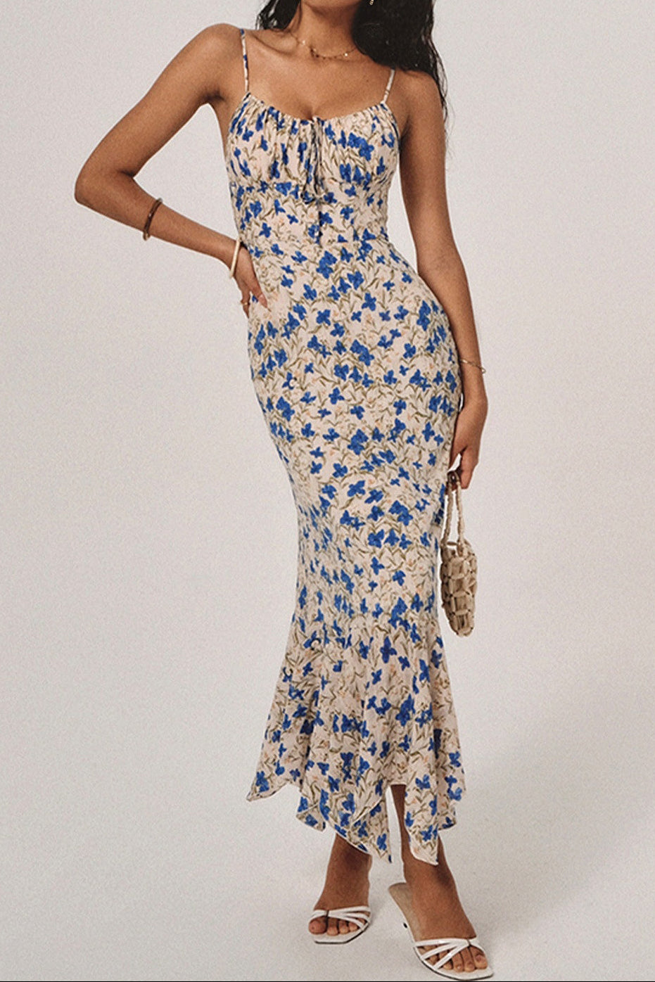 olivia blue Floral Print Knotted Irregular Hem maxi Dress