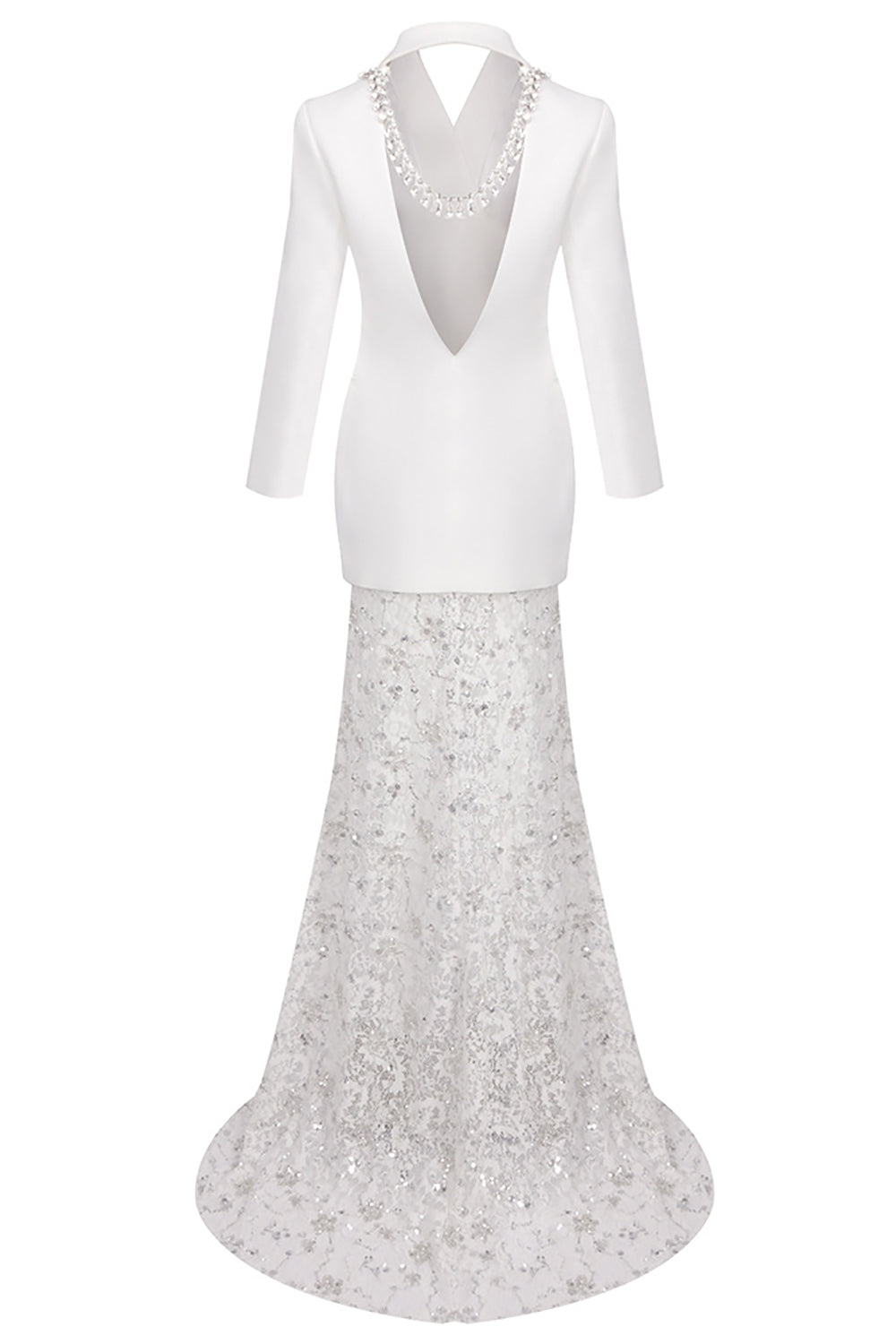 vivien Backless Crystal Sequin-embellished Blazer Lace Maxi Skirt