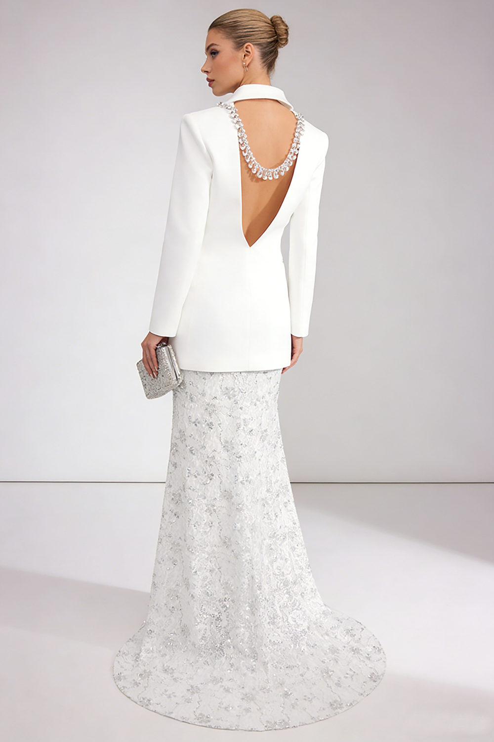 vivien Backless Crystal Sequin-embellished Blazer Lace Maxi Skirt