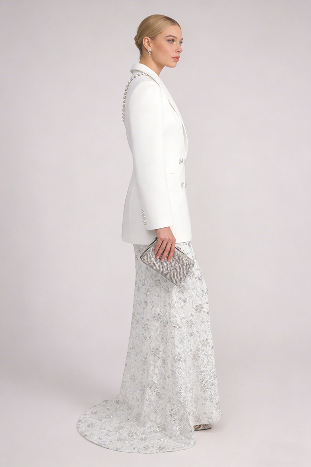 vivien Backless Crystal Sequin-embellished Blazer Lace Maxi Skirt