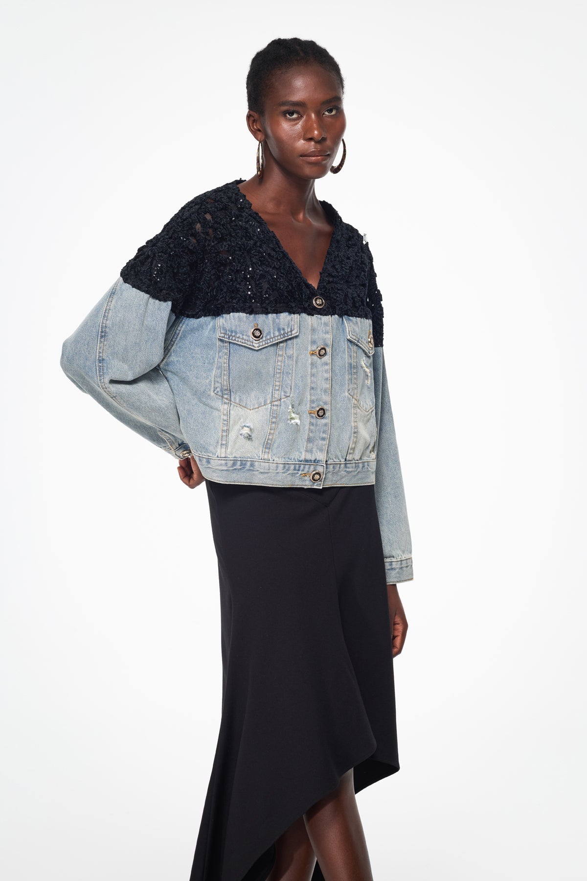 mirabelle Embroidered Sequin Denim Jacket
