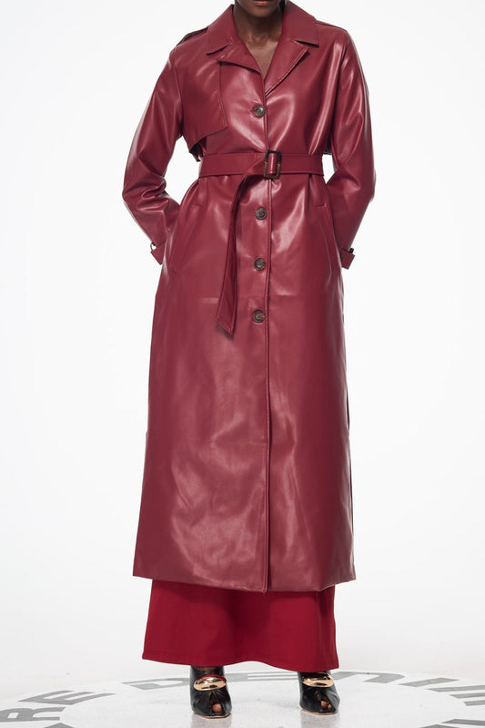 Ellalabel sally Buckle Leather Coat - Crafted from High-quality Fabrication - Designed for Elegant Occasions.