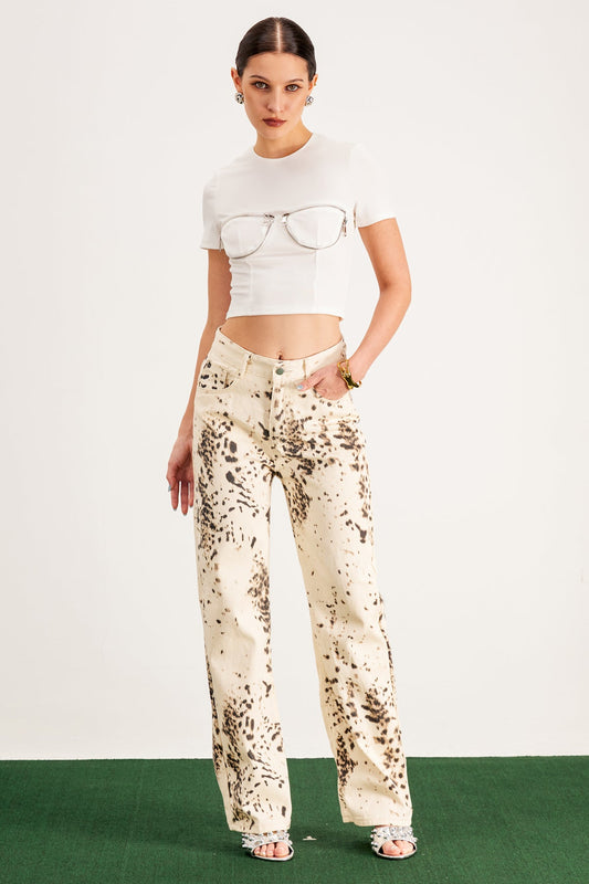 Ellalabel Balwinder Bleached Leopard Pants - Crafted from High-quality Fabrication - Designed for Elegant Occasions.