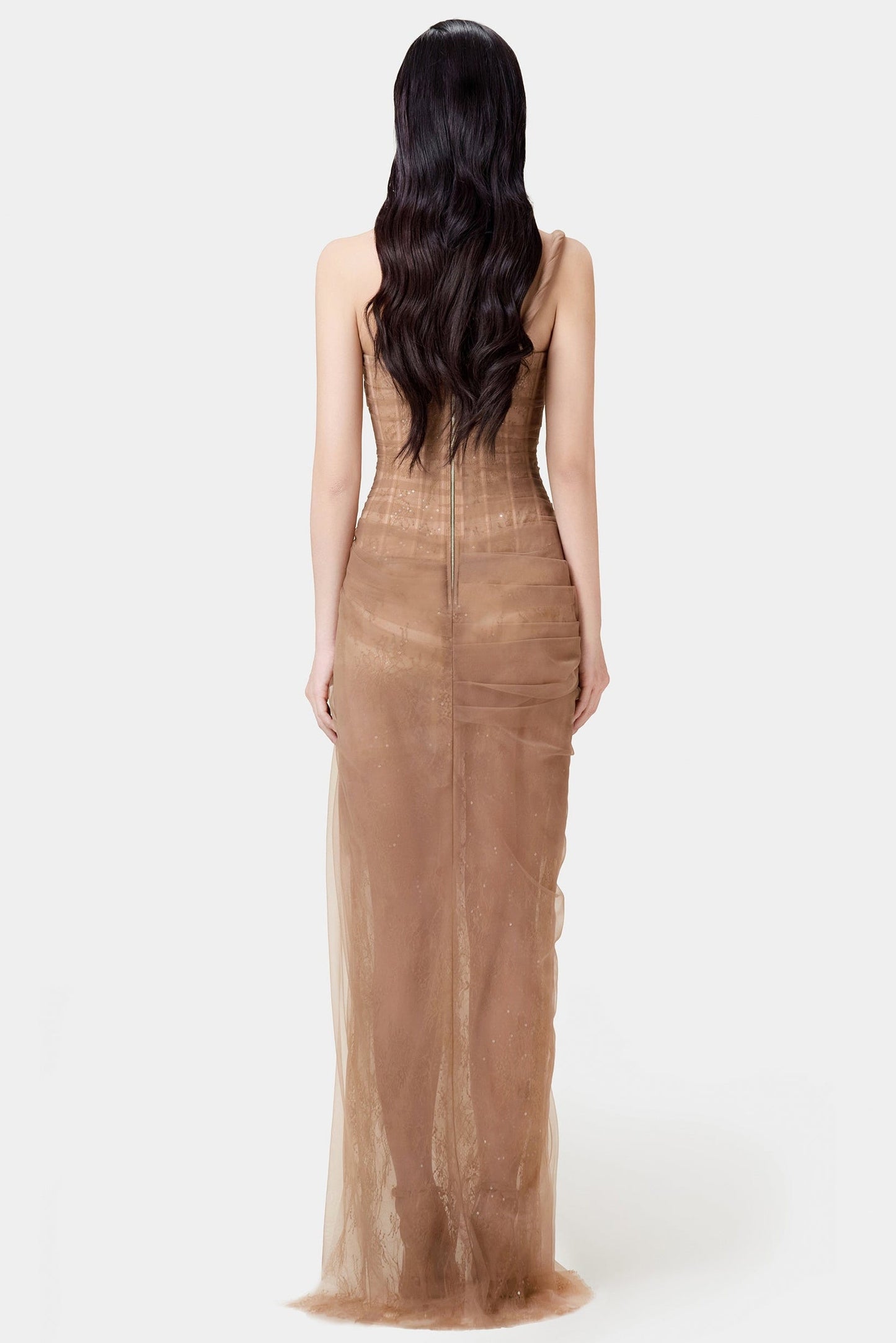 Inina Lace Corset One Shoulder Midi Dress - Brown - Stylish brown dress for special occasions | Buy Online