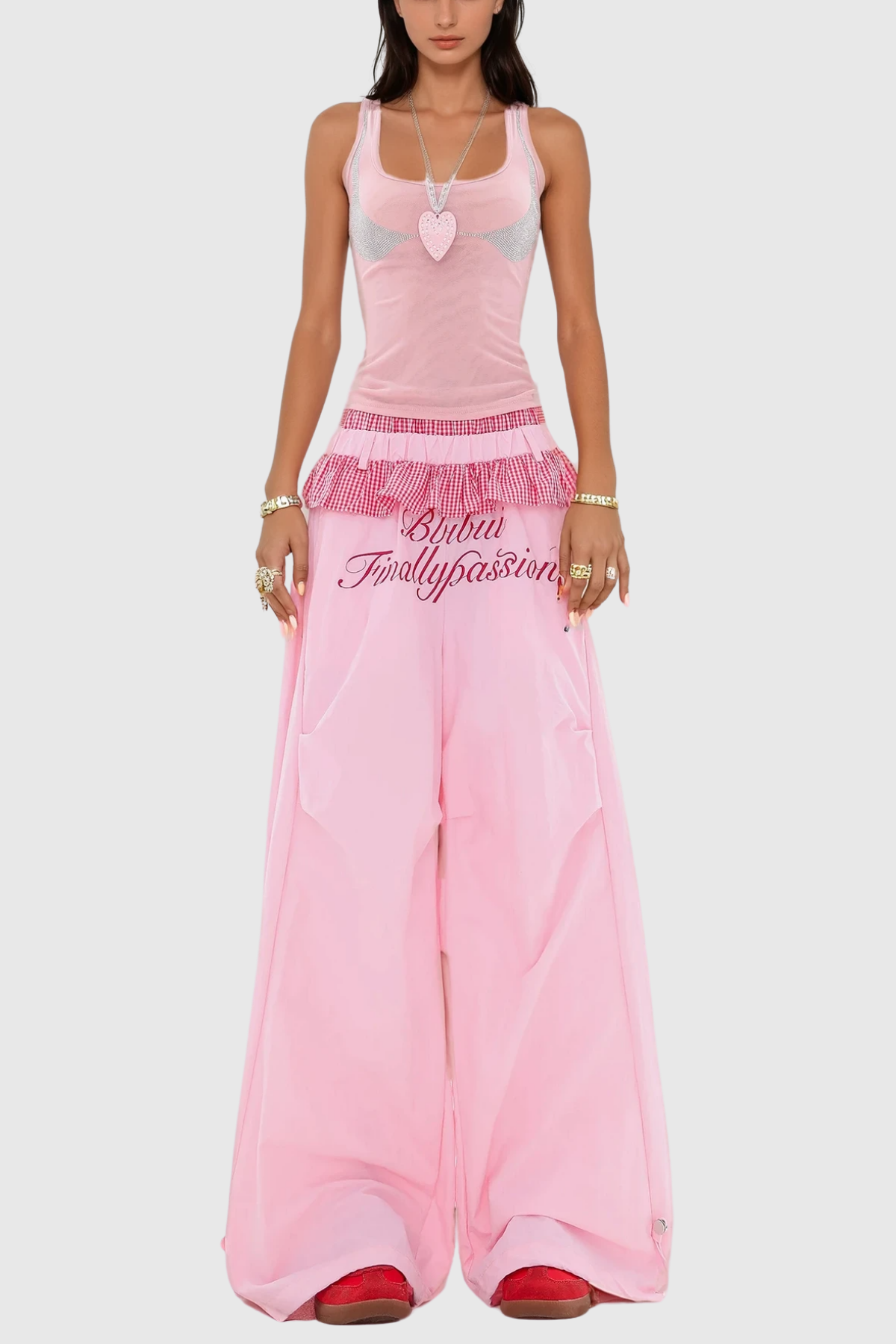 Bautista Ruffle Print Wide Leg Pants In Pink - Stylish pink dress for special occasions | Buy Online