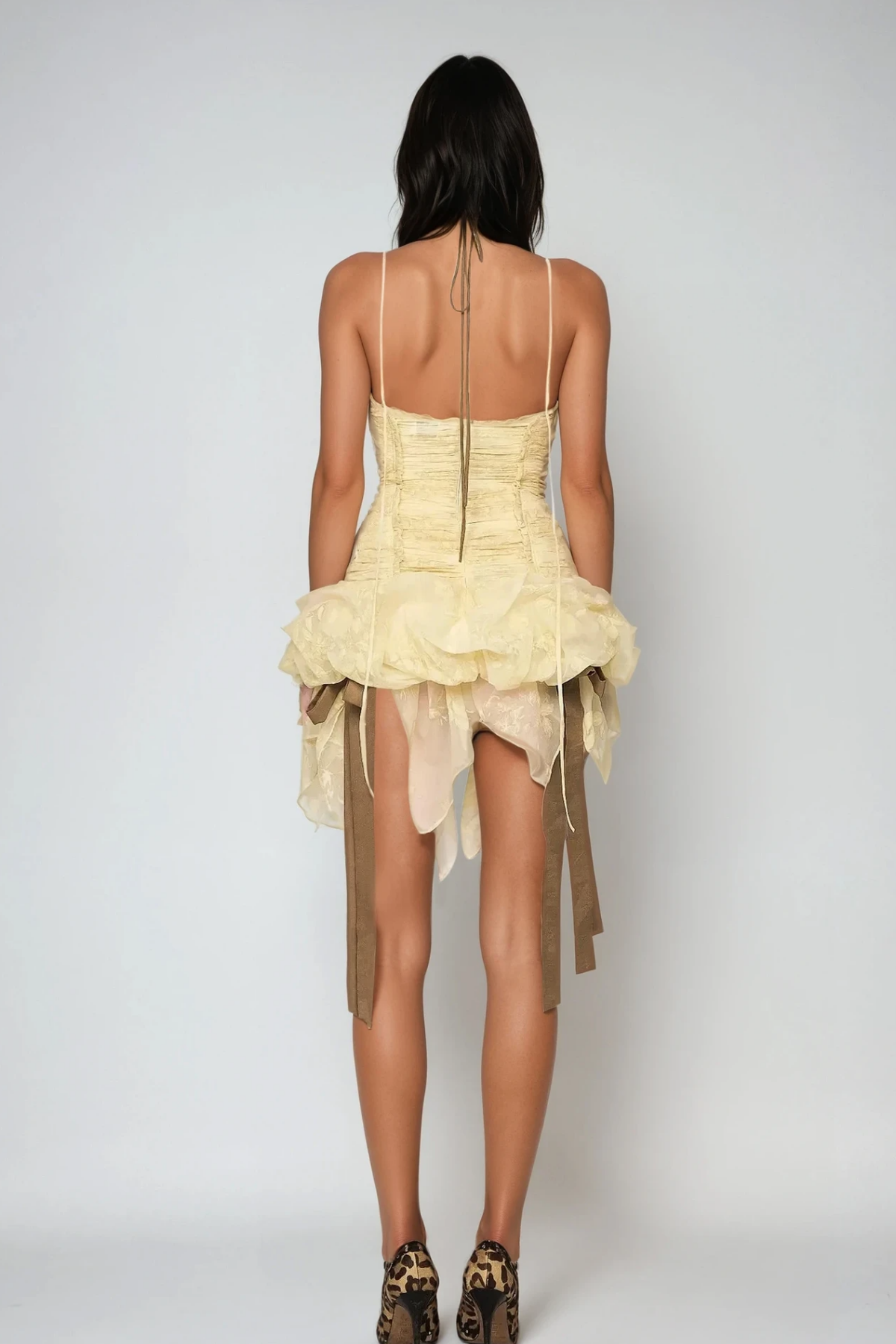 Stylish beautiful dress | Bedagi Ruch Halter Neck Ruffle Fringe Mini Dress - Ideal for special occasions