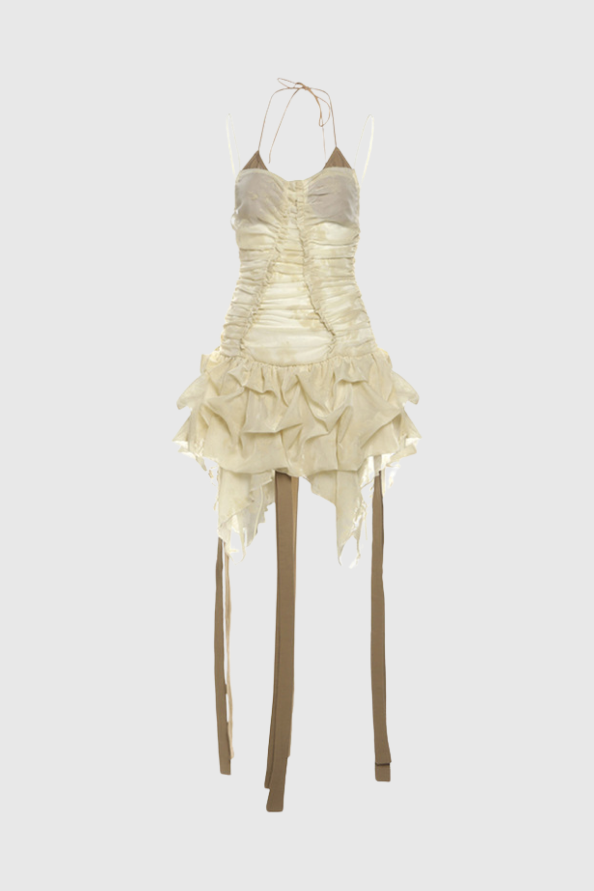 Bedagi Ruch Halter Neck Ruffle Fringe Mini Dress