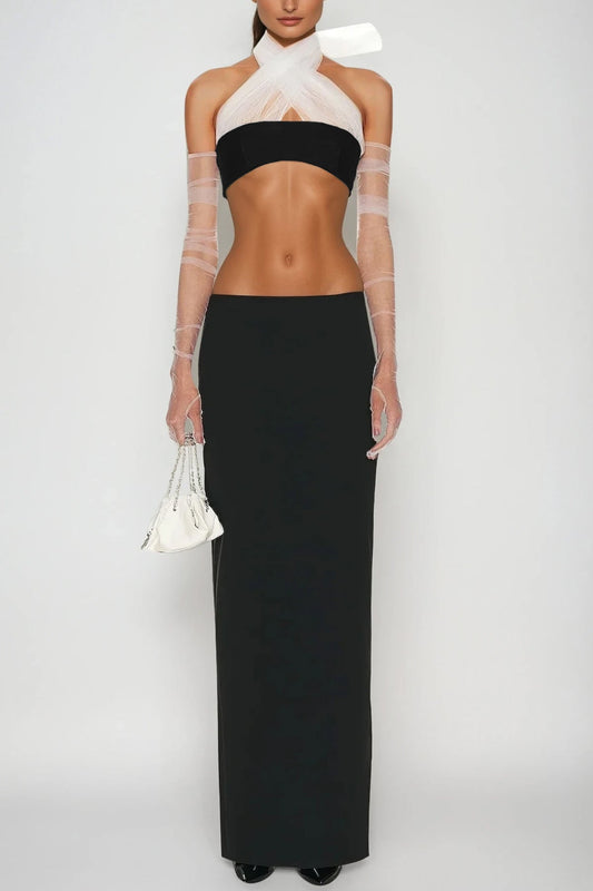 Ellalabel Beecher Deconstruct Lace Crop Skirt Set - Crafted from Intricate Lace Fabrication - Designed for Elegant Occasions.