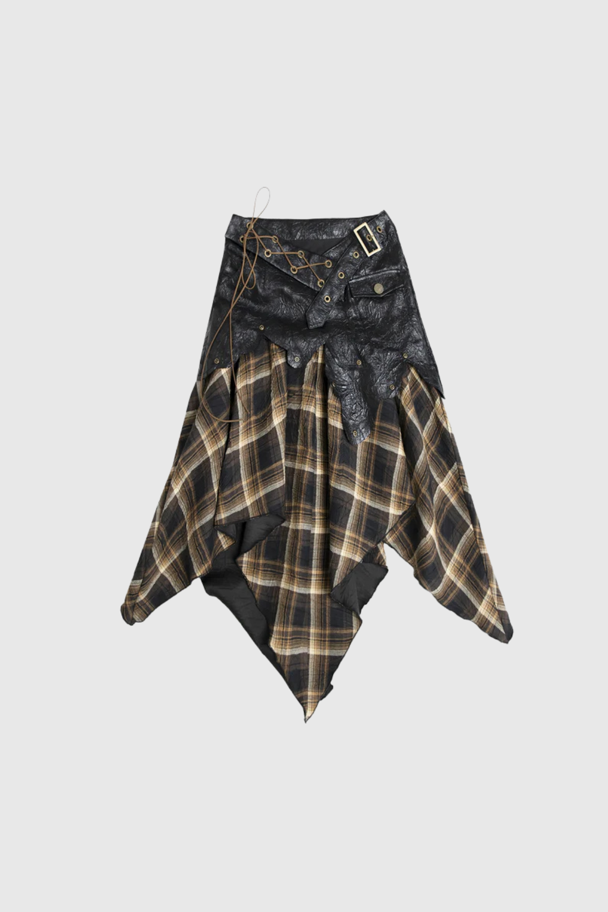 Beena Grid Asymmetric Buckle Lace Up Skirt